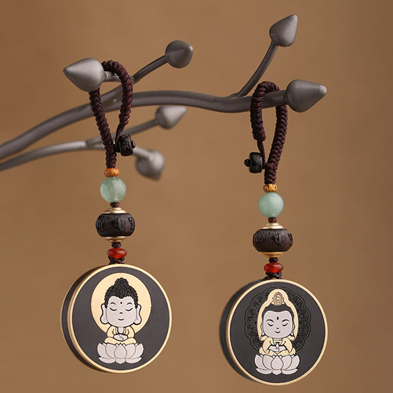 Buddha Stones Ebony Wood Rosewood Buddha Avalokitesvara Om Mani Padme Hum Balance Car Key Chain Decoration - image 6
