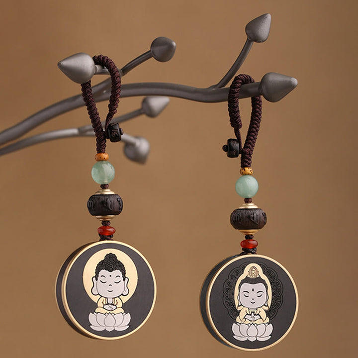 Buddha Stones Ebony Wood Rosewood Buddha Avalokitesvara Om Mani Padme Hum Balance Car Key Chain Decoration - image 6