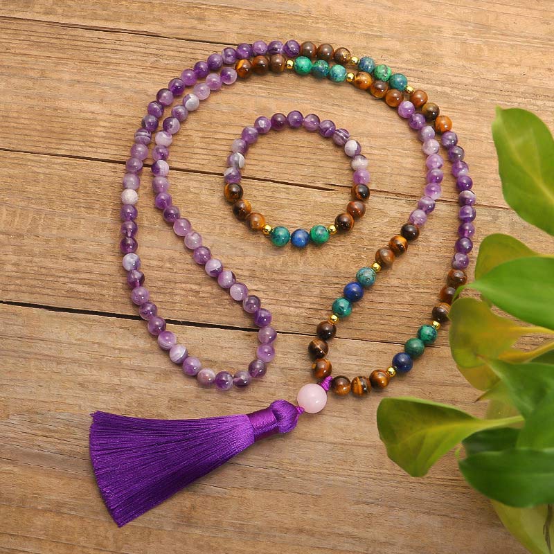 Buddha Stones Tibetan Amethyst Purify Bracelet Mala Set - Set - image 0