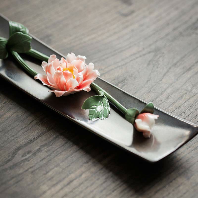 Buddha Stones Lotus Peony Rose Flower Ceramic Spiritual Incense Burner - image 3
