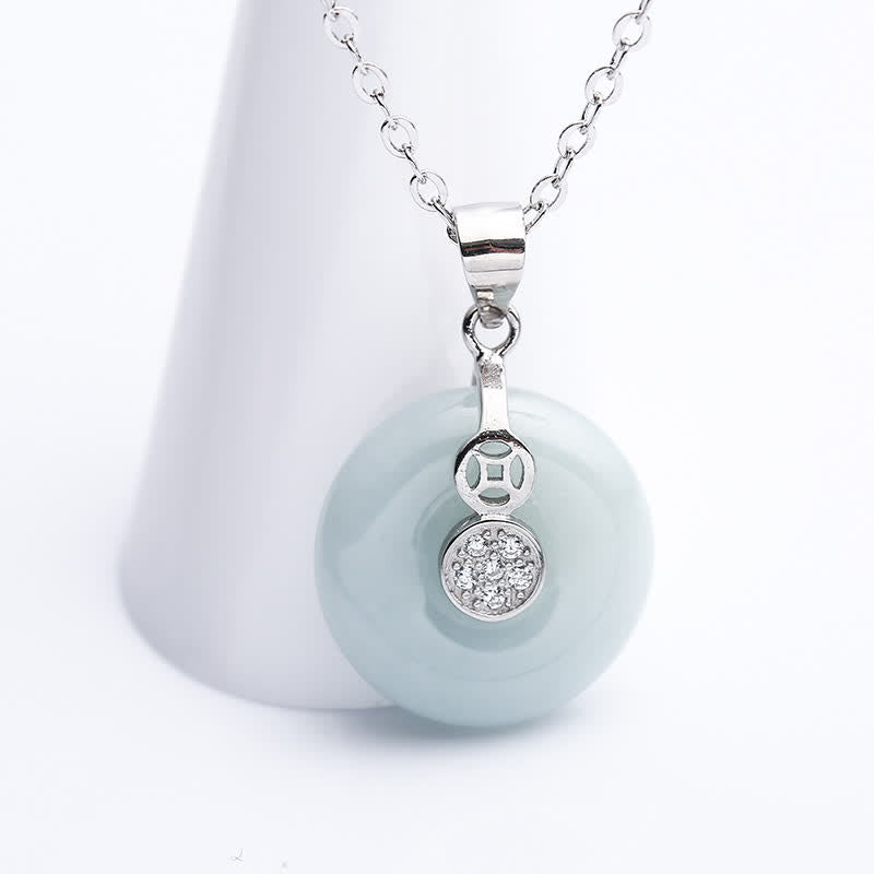 Buddha Stones 925 Sterling Silver Peace Buckle Jade Coin Luck Necklace Pendant - image 2