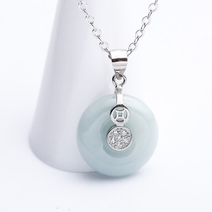 Buddha Stones 925 Sterling Silver Peace Buckle Jade Coin Luck Necklace Pendant - image 2