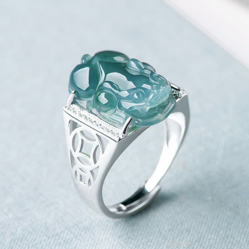 Buddha Stones 925 Sterling Silver Fengshui Wealth Prosperity Jade PiXiu Luck Ring - image 0