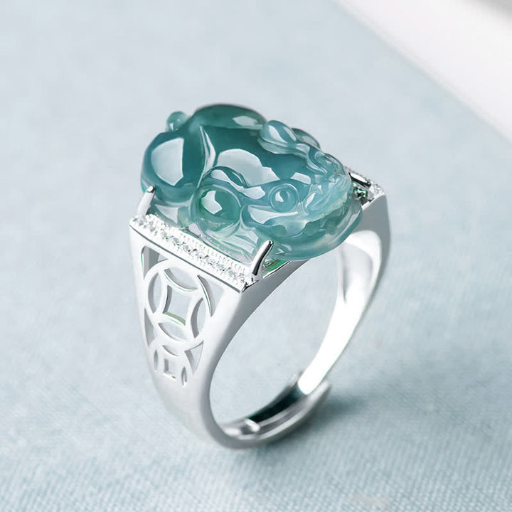 Buddha Stones 925 Sterling Silver Fengshui Wealth Prosperity Jade PiXiu Luck Ring - image 0