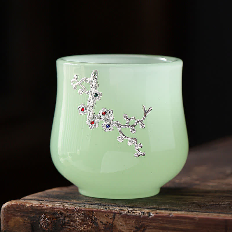 Buddha Stones Lotus Dragon Phoenix Flower Ceramic Teacup Tea Cups - Plum Blossom - image 8
