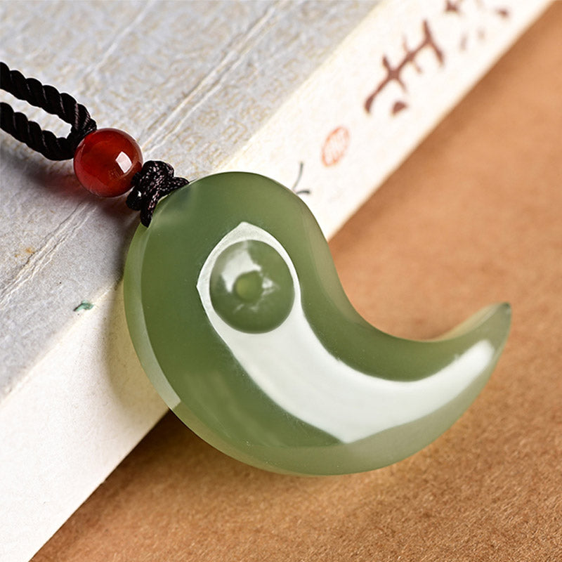 Buddha Stones Yin Yang White Jade Cyan Jade Protection Blessing Necklace String Pendant - Cyan Jade - image 1