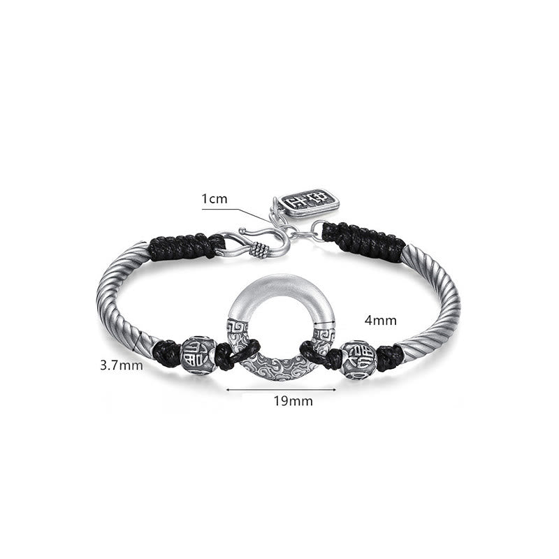 Buddha Stones 999 Sterling Silver Fu Character Peace Buckle Copper Coin Auspicious Clouds Fortune Bracelet - image 16