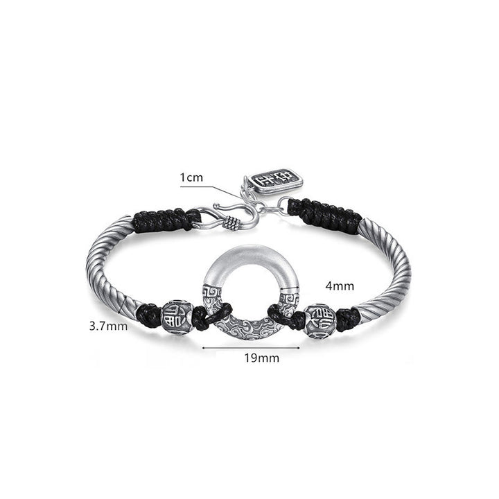 Buddha Stones 999 Sterling Silver Fu Character Peace Buckle Copper Coin Auspicious Clouds Fortune Bracelet - image 16
