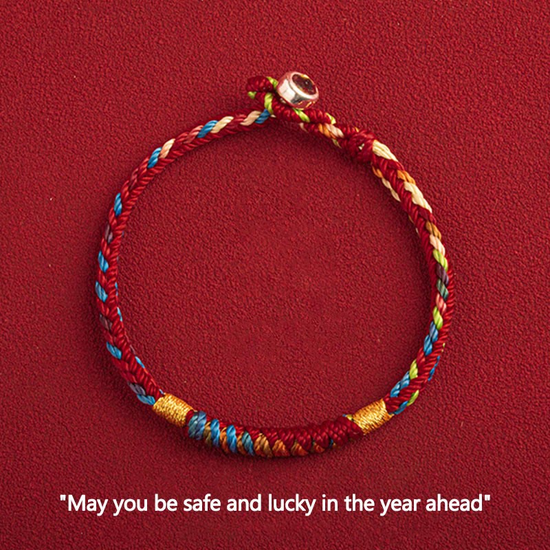 Buddha Stones "May You Be Safe And Lucky In The Year Ahead" Multicolored Bracelet - Gold Five Color Thread - 19cm - Alloy Buckle - image 0