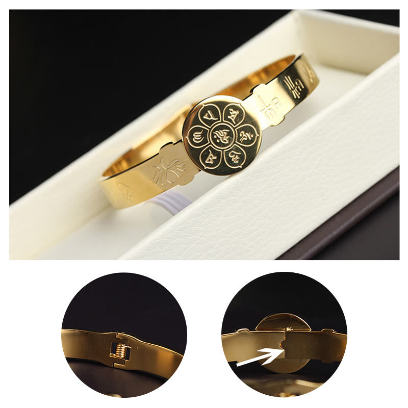 Buddha Stones Yin Yang Lotus Om Mani Padme Hum Mantra Titanium Steel Harmony Bracelet Bangle - image 18