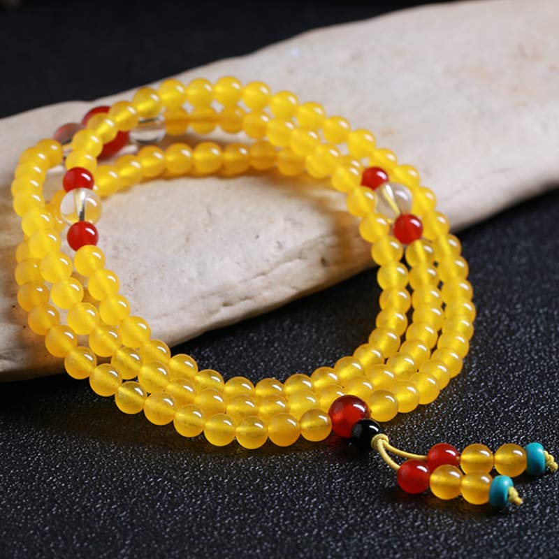 Buddha Stones 108 Mala Beads Yellow Chalcedony Harmony Bracelet - image 2