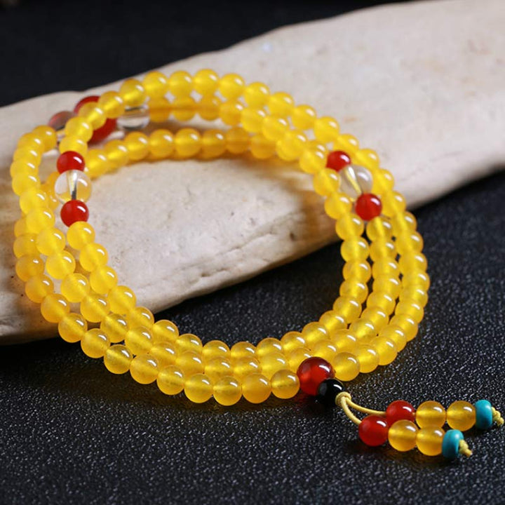 Buddha Stones 108 Mala Beads Yellow Chalcedony Harmony Bracelet - image 2