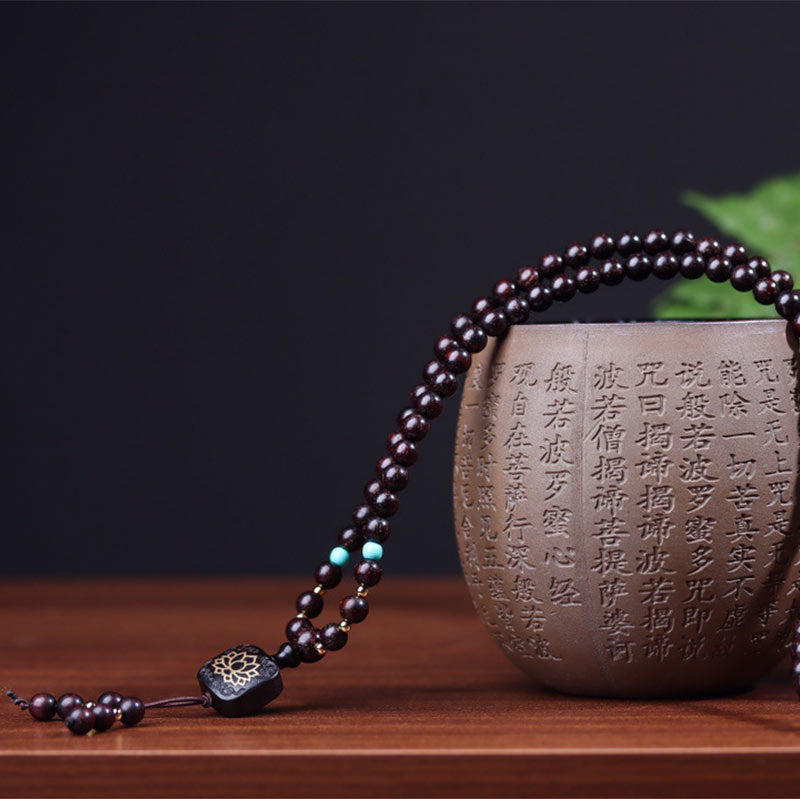 Buddha Stones 108 Mala Beads Tibetan Small Leaf Red Sandalwood Lotus Balance Bracelet - image 5