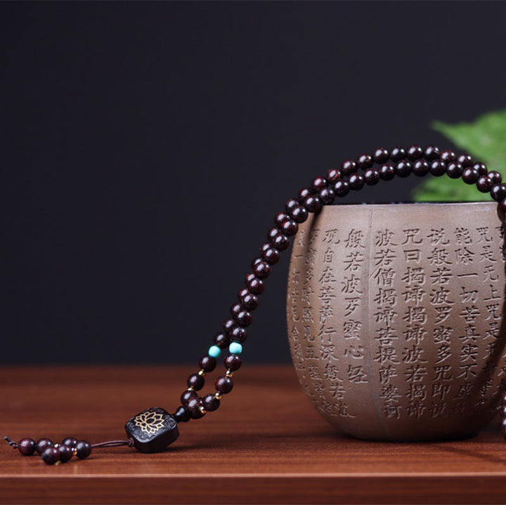 Buddha Stones 108 Mala Beads Tibetan Small Leaf Red Sandalwood Lotus Balance Bracelet - image 5