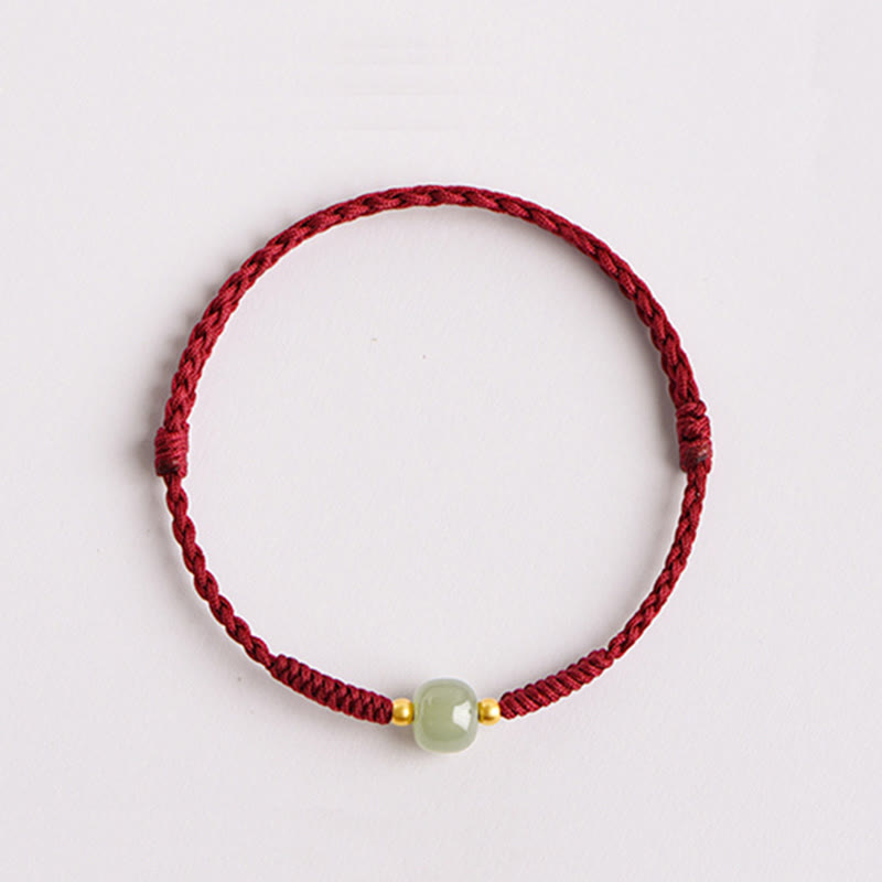 Buddha Stones Handmade Jade Lucky Bead Prosperity Braided Bracelet - Dark Red(Wrist Circumference 14-20cm) - image 6
