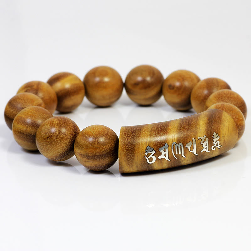 Buddha Stones 999 Sterling Silver Green Sandalwood Om Mani Padme Hum Dragon Phoenix Dharmachakra Inlaid Peace Bracelet - image 1