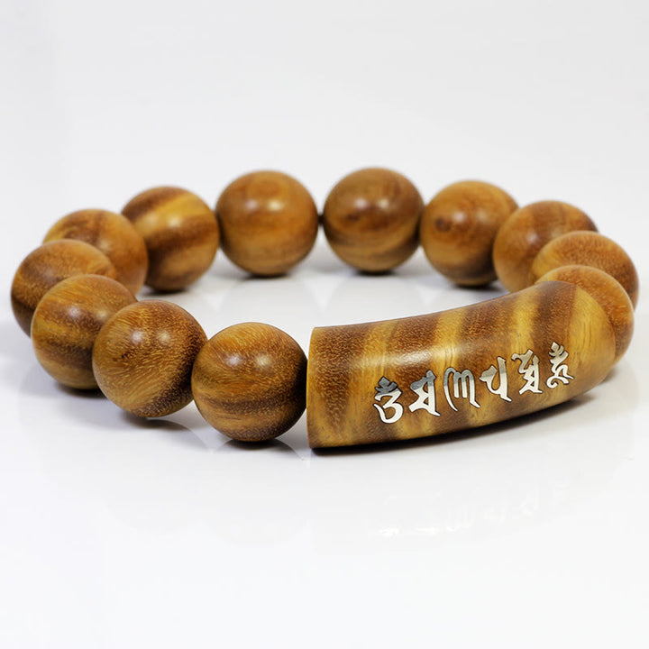 Buddha Stones 999 Sterling Silver Green Sandalwood Om Mani Padme Hum Dragon Phoenix Dharmachakra Inlaid Peace Bracelet - image 1