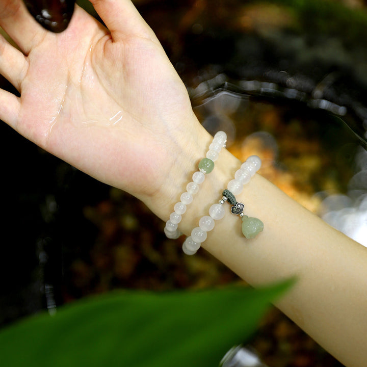 Buddha Stones White Agate Jade Lotus Protection Bracelet - image 5