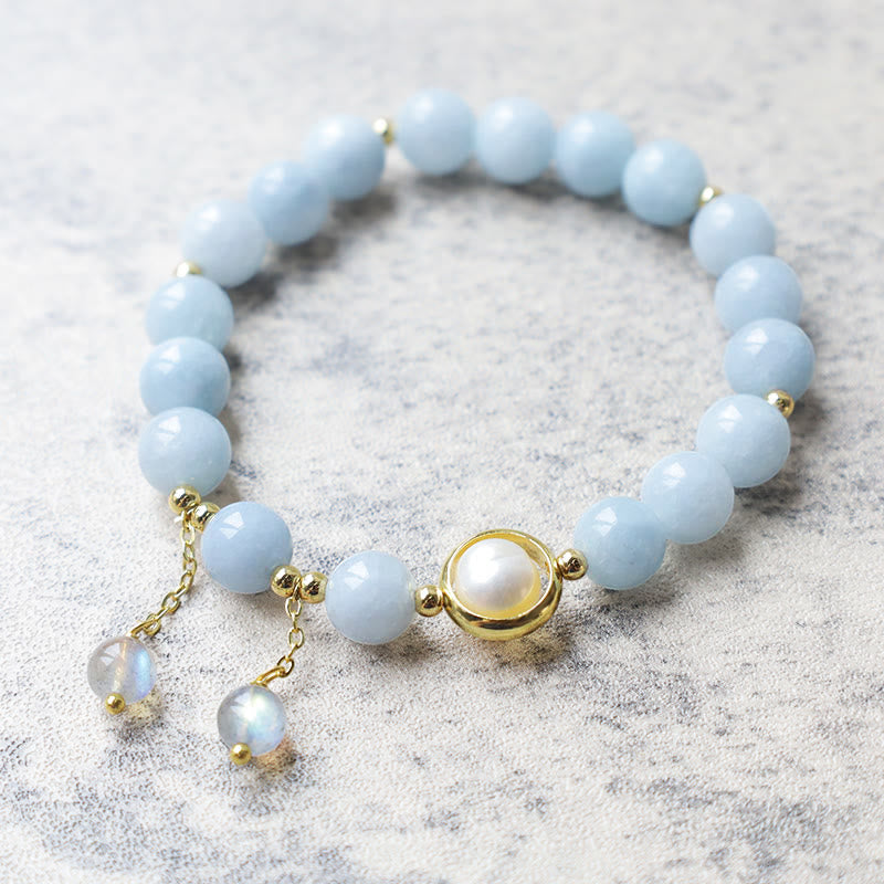Buddha Stones Aquamarine Pearl Healing Moonstone Beads Charm Bracelet - image 6