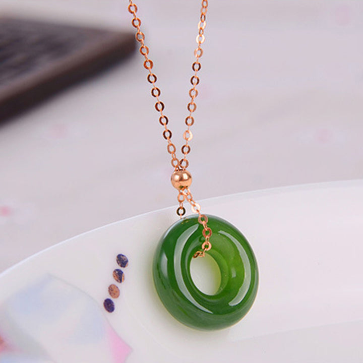 Round Cyan Jade Healing 14K Gold Necklace Pendant - image 7