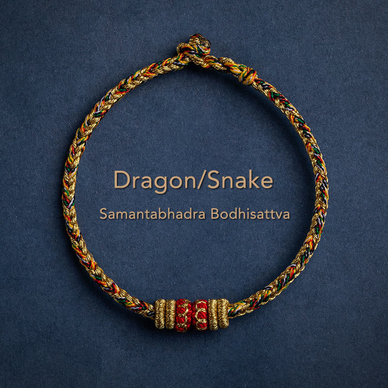 Buddha Stones Tibet Handmade Chinese Zodiac Natal Buddha Luck Strength Braided String Bracelet - Dragon/Snake-Samantabhadra Bodhisattva - 17-19cm - image 15