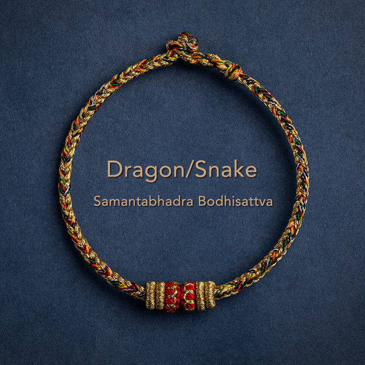 Buddha Stones Tibet Handmade Chinese Zodiac Natal Buddha Luck Strength Braided String Bracelet - Dragon/Snake-Samantabhadra Bodhisattva - 17-19cm - image 15