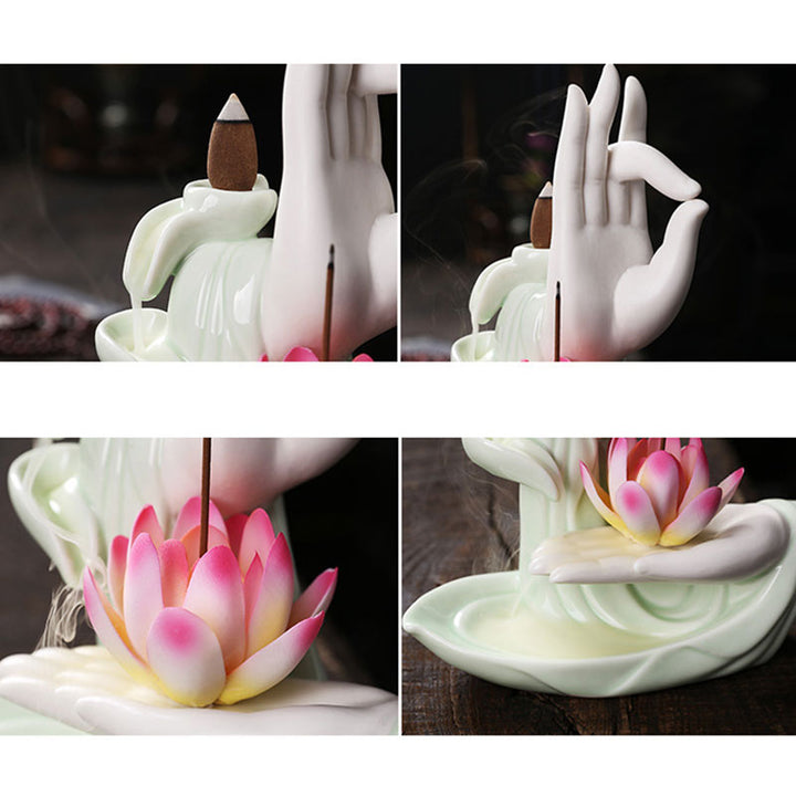 Buddha StonesTibetan Lotus Blessing Incense Burner Decoration - image 5