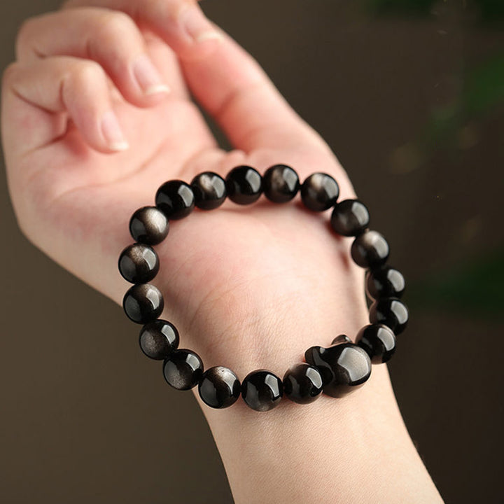 Buddha Stones Gold Sheen Obsidian Silver Sheen Obsidian Lovely Paw Lucky Cat Protection Bracelet - image 15