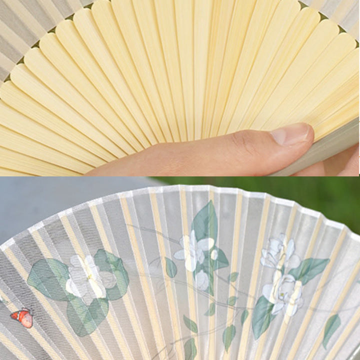 Buddha Stones Jasmine Flowers Handheld Bamboo Folding Fan - image 5