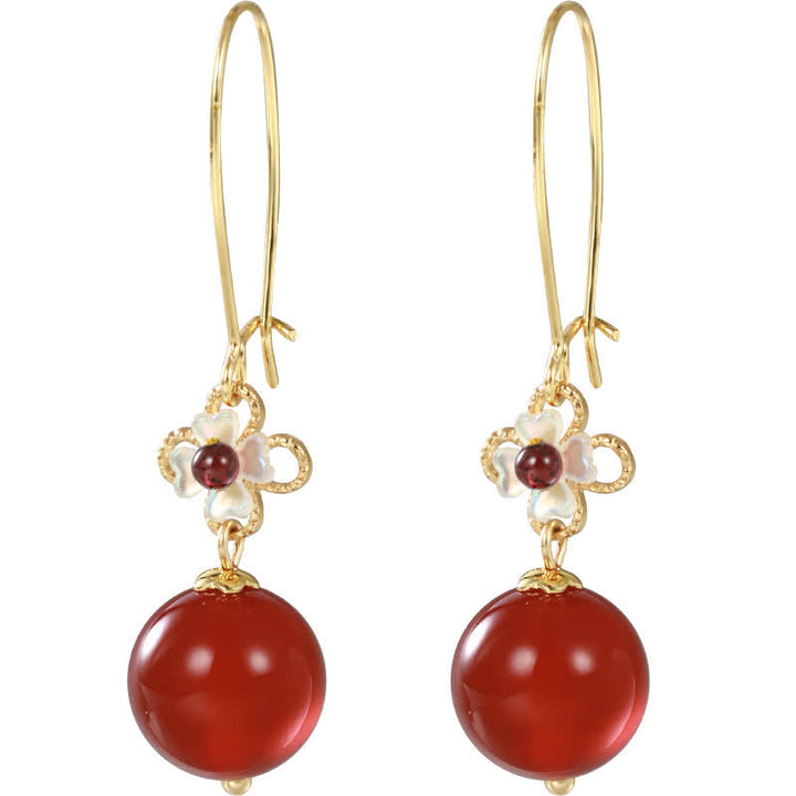 Buddha Stones 925 Sterling Silver Red Agate Flower Beaded Confidence Earrings - image 9