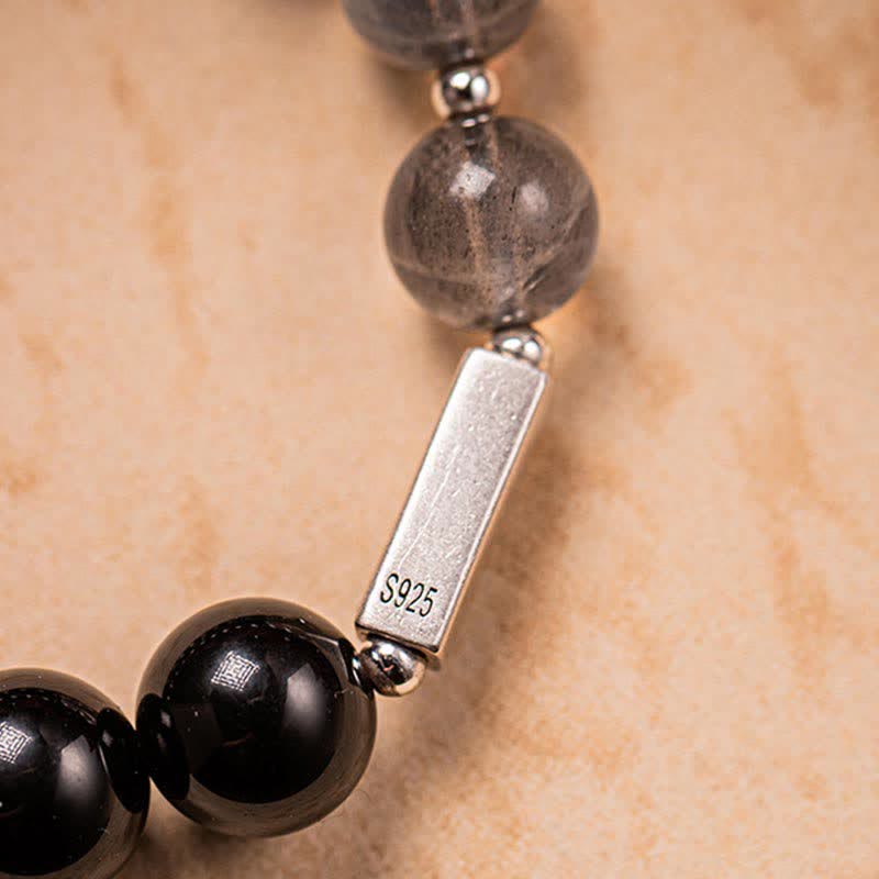 Buddha Stones 925 Sterling Silver Obsidian Moonstone Strength Couple Bracelet - image 17