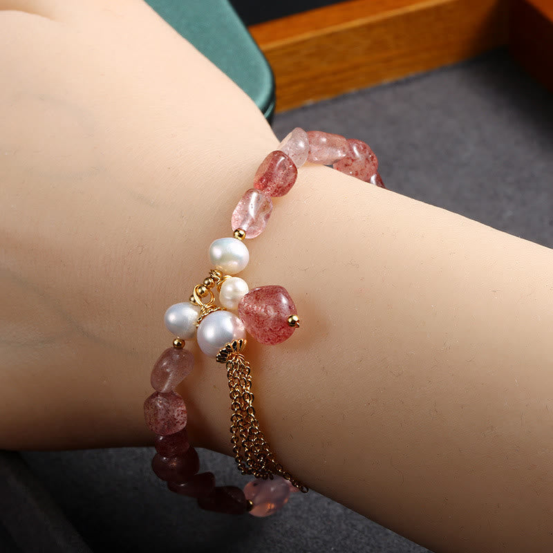 Buddha Stones Natural Strawberry Quartz Pearl 14k Gold Plated Love Healing Bracelet - image 6