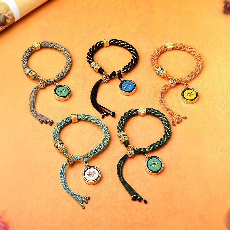 Buddha Stones Tibet Handmade Five God Of Wealth Luck Thangka Amulet Prayer Wheel Flower Charm Weave String Bracelet - image 1