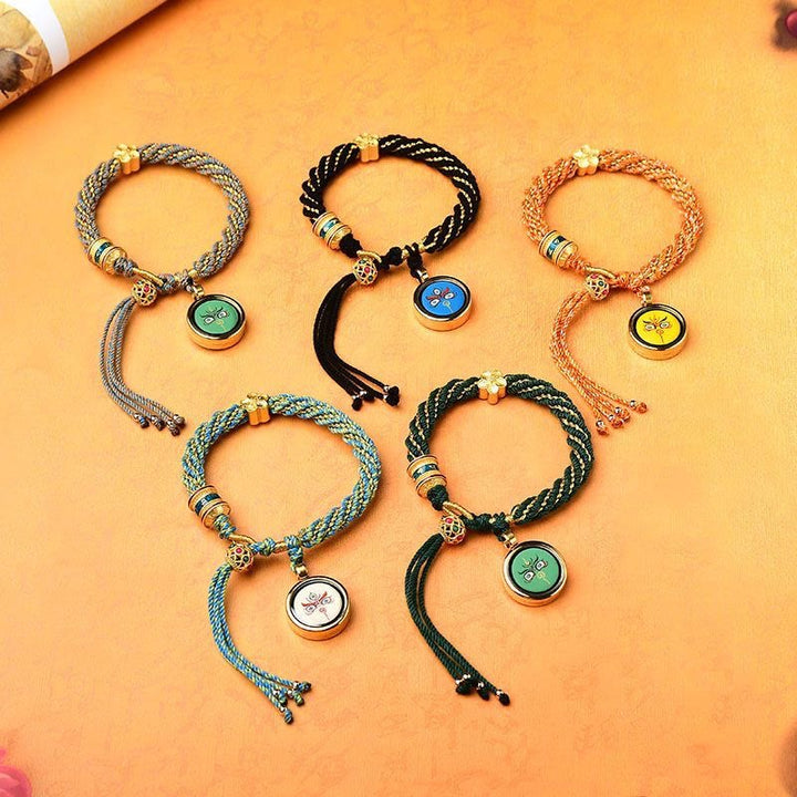 Buddha Stones Tibet Handmade Five God Of Wealth Luck Thangka Amulet Prayer Wheel Flower Charm Weave String Bracelet - image 1