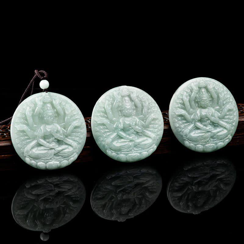 Buddha Stones Thousand-Hand Kwan Yin Avalokitesvara Jade Blessing String Necklace Pendant - image 7