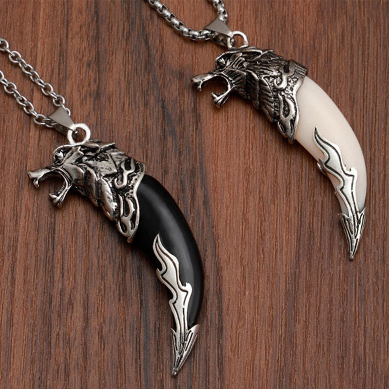 Buddha Stones Imitation Wolf Tooth Titanium Steel Balance Necklace Pendant - image 11
