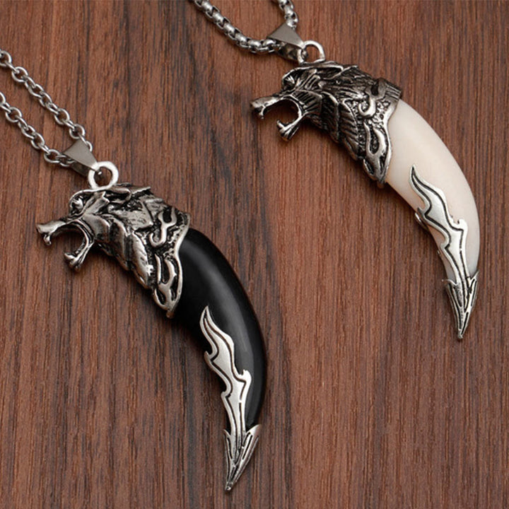Buddha Stones Imitation Wolf Tooth Titanium Steel Balance Necklace Pendant - image 11