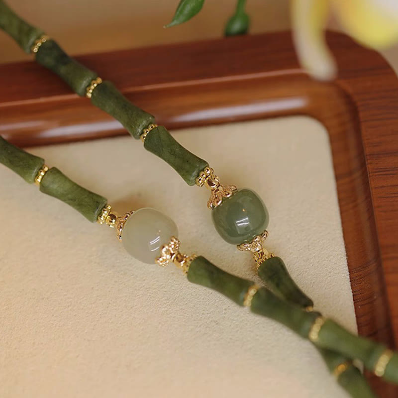 Buddha Stones 14K Copper Plated Peridot Hetian Jade Bamboo Pattern Luck Bracelet - image 1