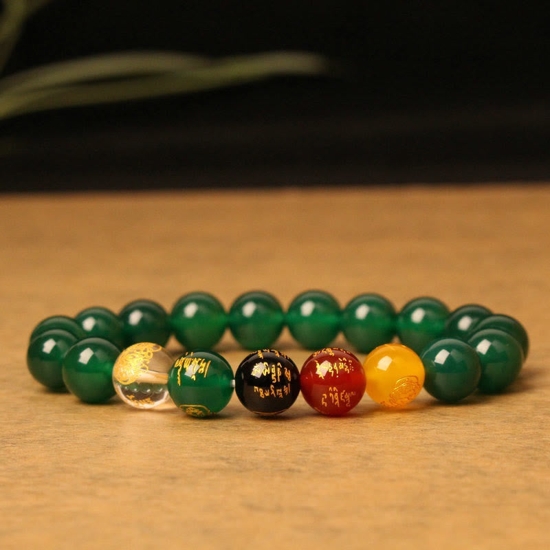 Buddha Stones Five Elements God of Wealth Various Agate Crystal Wealth Bracelet - Green Agate(Power♥Success) - image 0