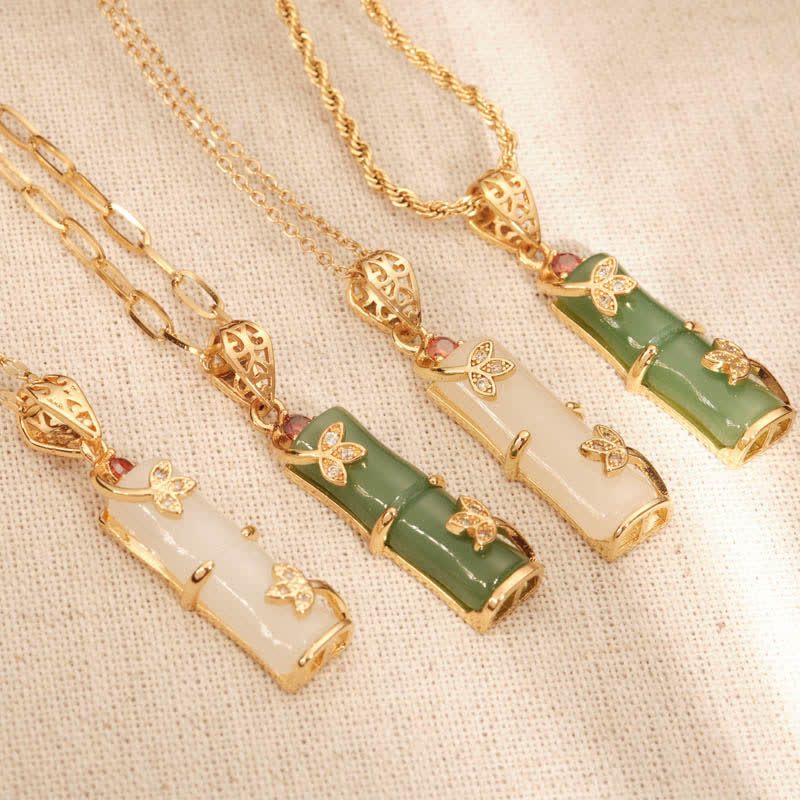 Buddha Stones White Jade Cyan Jade Bamboo Luck Protection Necklace Pendant - image 0