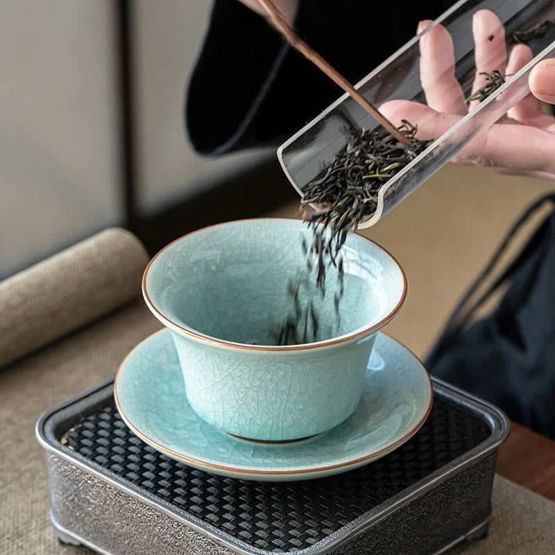 Buddha Stones Retro Green Ice Glaze Ceramic Gaiwan Sancai Teacup Kung Fu Tea Cup And Saucer With Lid - image 5