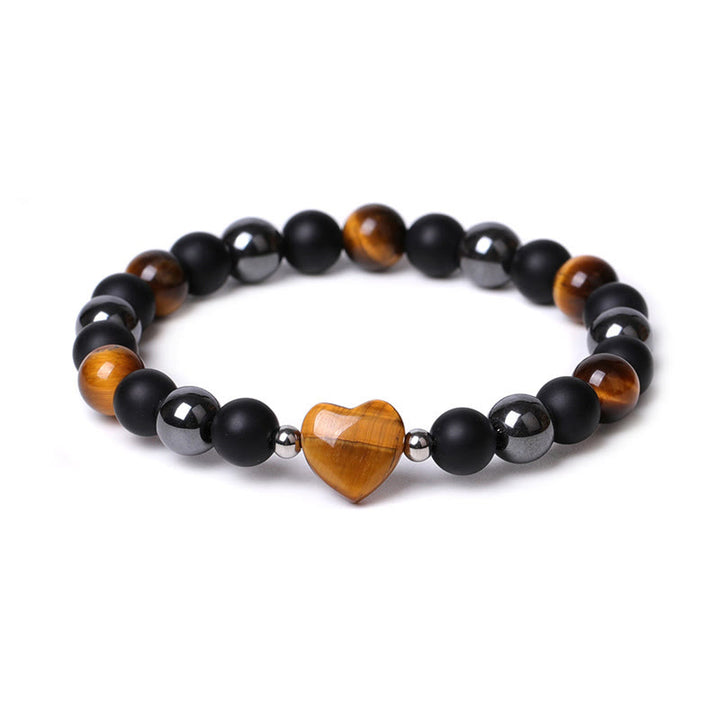 Buddha Stones Black Onyx Tiger Eye Stone Crystal Love Heart Protection Bracelet - image 4