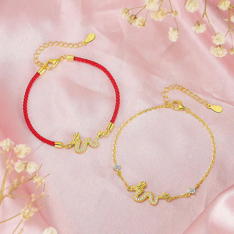 Buddha Stones 925 Sterling Silver Year Of The Dragon Auspicious Golden Dragon Luck Red Rope Chain Bracelet - image 7