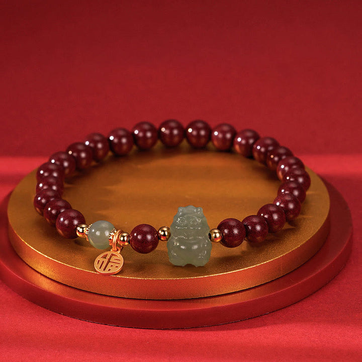Buddha Stones 925 Sterling Silver Year of the Dragon Natural Cinnabar Hetian Jade Dragon Fu Character Ruyi As One Wishes Charm Blessing Bracelet - Cinnabar(Wrist Circumference 14-16cm) - Fu Character Charm - image 7