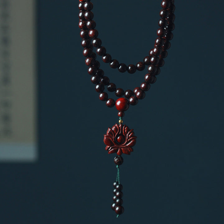 Buddha Stones Tibetan Small Leaf Red Sandalwood Lotus Mala Balance Bracelet - 8mm*108 Small Leaf Red Sandalwood - image 0