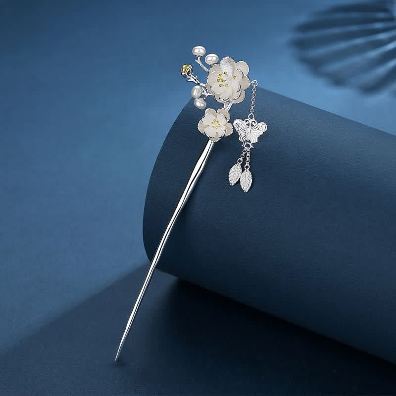 Buddha Stones Plum Blossom Butterfly Love Tassel Hairpin - image 1