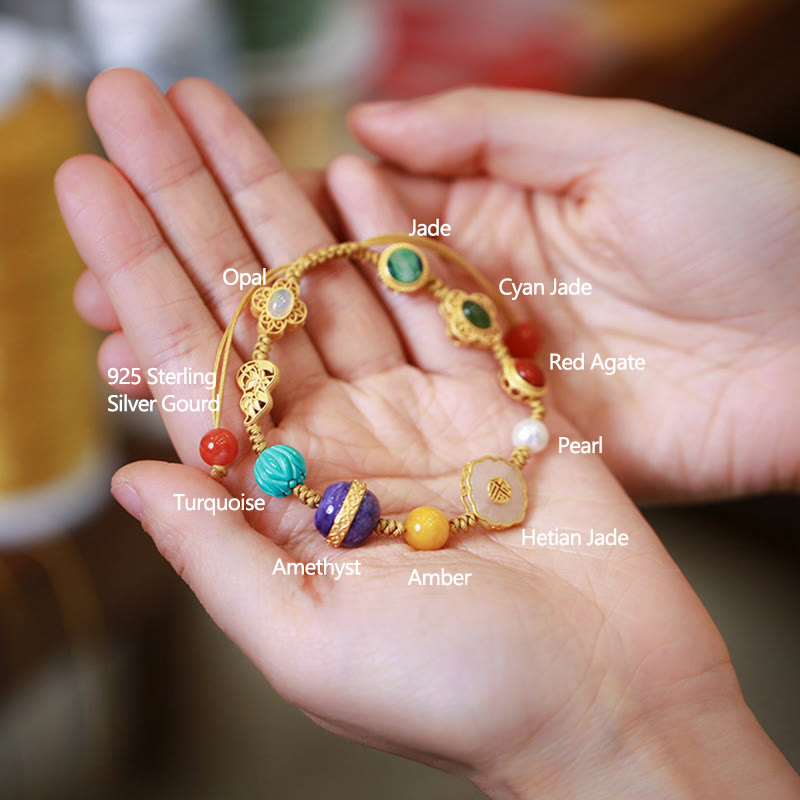 Buddha Stones 925 Sterling Silver Natural Hetian Jade Amber Red Agate Crystals Luck Bracelet - image 3
