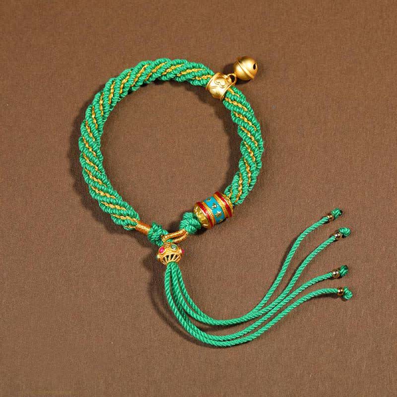 Buddha Stones Tibetan Handmade Luck Protection Thangka Prayer Wheel Bell Charm Braid String Bracelet - image 19