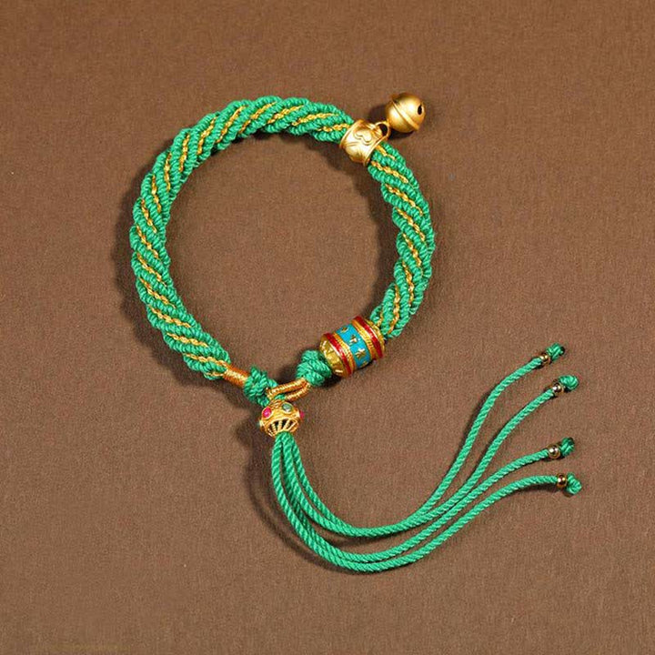 Buddha Stones Tibetan Handmade Luck Protection Thangka Prayer Wheel Bell Charm Braid String Bracelet - image 19