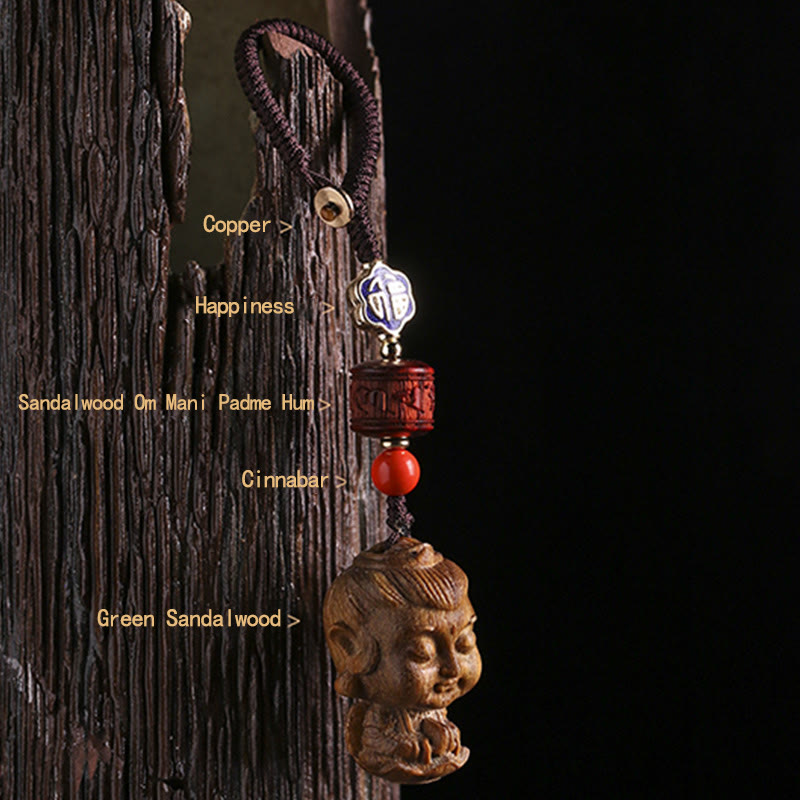Chinese Zodiac Natal Buddha Green Sandalwood Om Mani Padme Hum Peace Key Chain - image 5